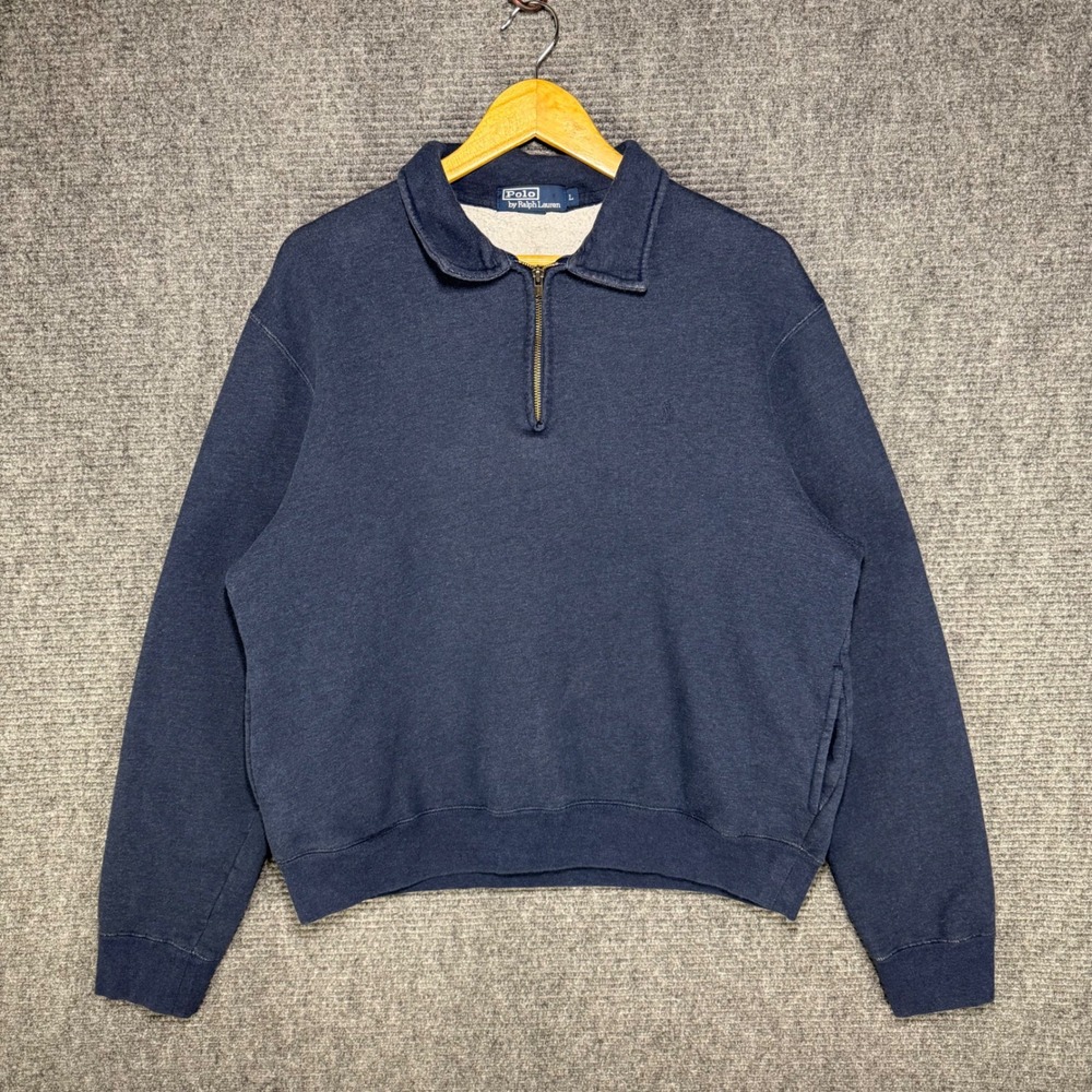 Polo Ralph Lauren Mens Navy Blue Quarter Zip Fleece Pullover Sweatshirt Size L